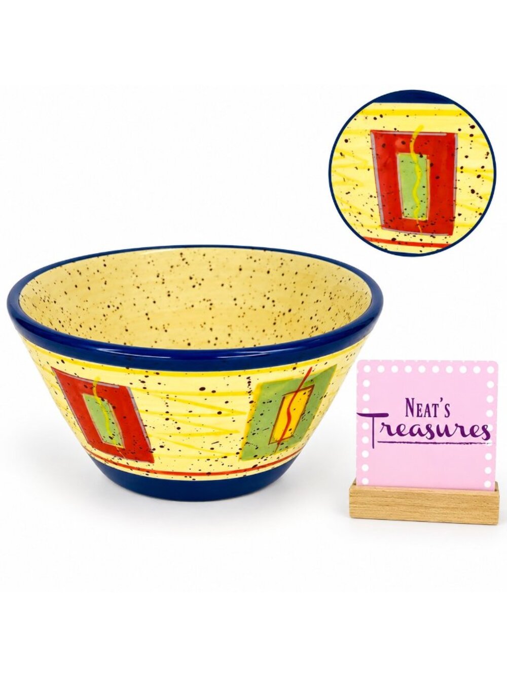 Pfaltzgraff SEDONA Stoneware Hand Paint Stripe Speckle 7" Round Vegetable Bowl